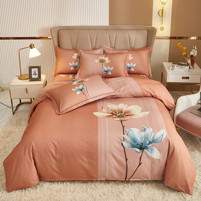 91家纺网 家纺一手货源 找家纺 雲归梦 2022年新款全棉AB版加厚磨毛大版四件套 花影温存-桔