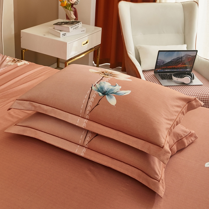 91家纺网 家纺一手货源 找家纺 雲归梦 2022年新款全棉AB版加厚磨毛大版四件套 花影温存-桔