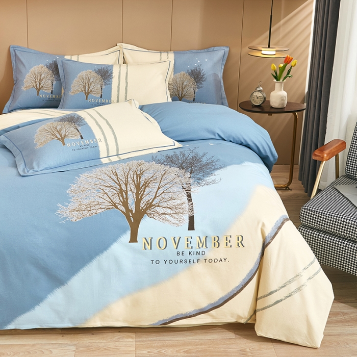 91家纺网 家纺一手货源 找家纺 雲归梦 2022年新款全棉AB版加厚磨毛大版四件套 沐辰-兰