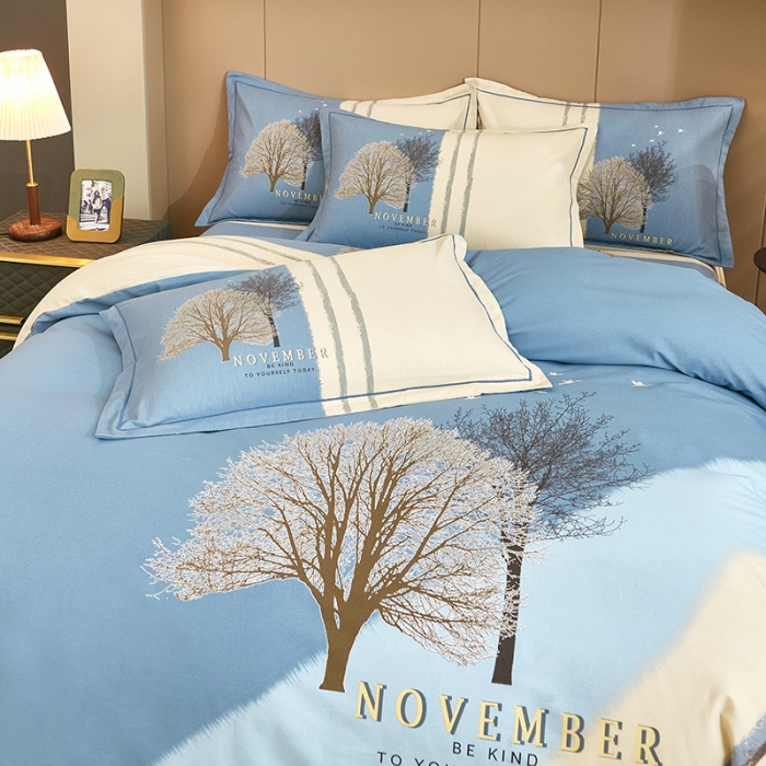 91家纺网 家纺一手货源 找家纺 雲归梦 2022年新款全棉AB版加厚磨毛大版四件套 沐辰-兰