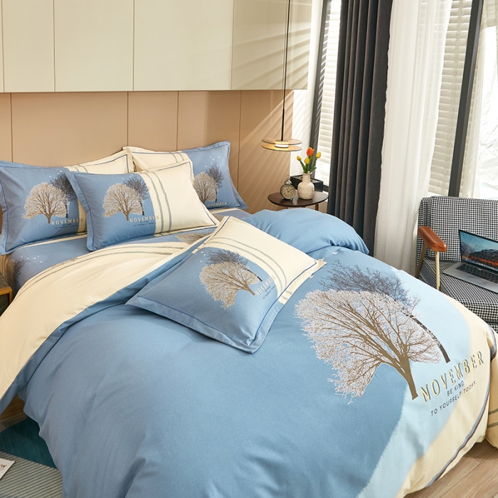 91家纺网 家纺一手货源 找家纺 雲归梦 2022年新款全棉AB版加厚磨毛大版四件套 沐辰-兰