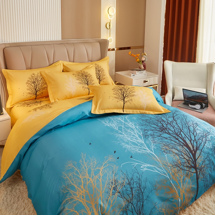 91家纺网 家纺一手货源 找家纺 雲归梦 2022年新款全棉AB版加厚磨毛大版四件套 水木年华-兰