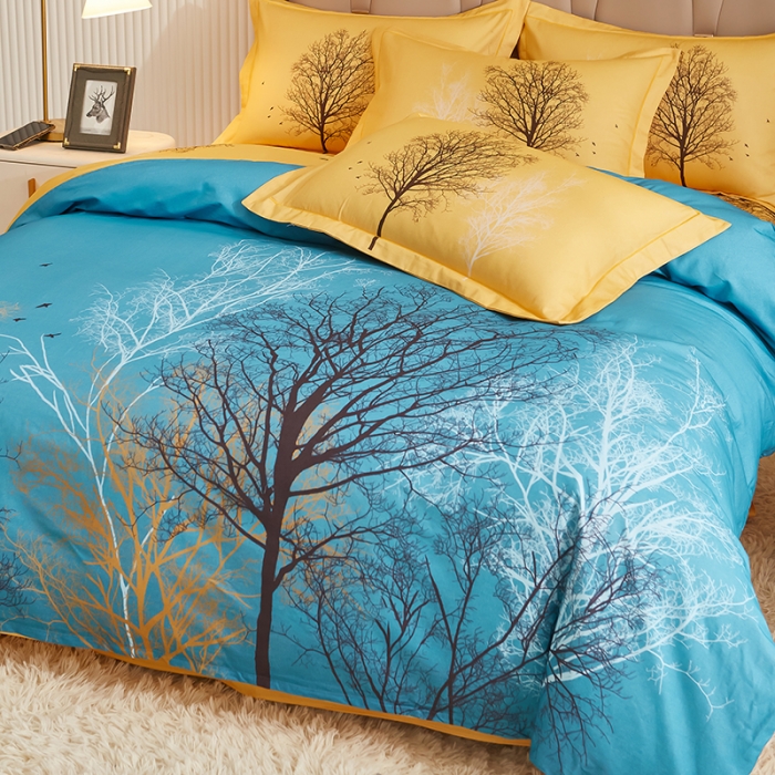 91家纺网 家纺一手货源 找家纺 雲归梦 2022年新款全棉AB版加厚磨毛大版四件套 水木年华-兰