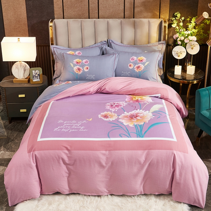 91家纺网 家纺一手货源 找家纺 雲归梦 2022年新款全棉AB版加厚磨毛大版四件套 恬爱粉