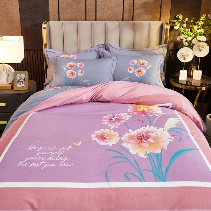 91家纺网 家纺一手货源 找家纺 雲归梦 2022年新款全棉AB版加厚磨毛大版四件套 恬爱粉