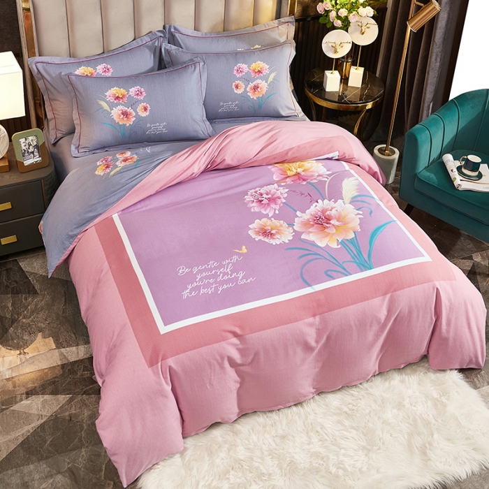 91家纺网 家纺一手货源 找家纺 雲归梦 2022年新款全棉AB版加厚磨毛大版四件套 恬爱粉