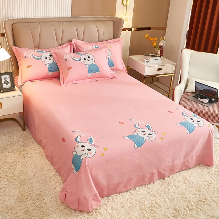 91家纺网 家纺一手货源 找家纺 雲归梦 2022年新款全棉AB版加厚磨毛大版四件套 兔宝宝-粉