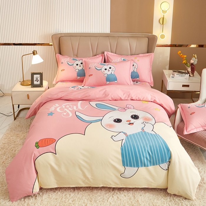 91家纺网 家纺一手货源 找家纺 雲归梦 2022年新款全棉AB版加厚磨毛大版四件套 兔宝宝-粉