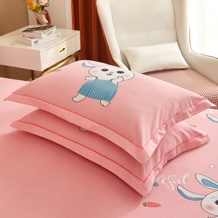 91家纺网 家纺一手货源 找家纺 雲归梦 2022年新款全棉AB版加厚磨毛大版四件套 兔宝宝-粉