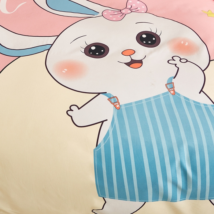 91家纺网 家纺一手货源 找家纺 雲归梦 2022年新款全棉AB版加厚磨毛大版四件套 兔宝宝-粉