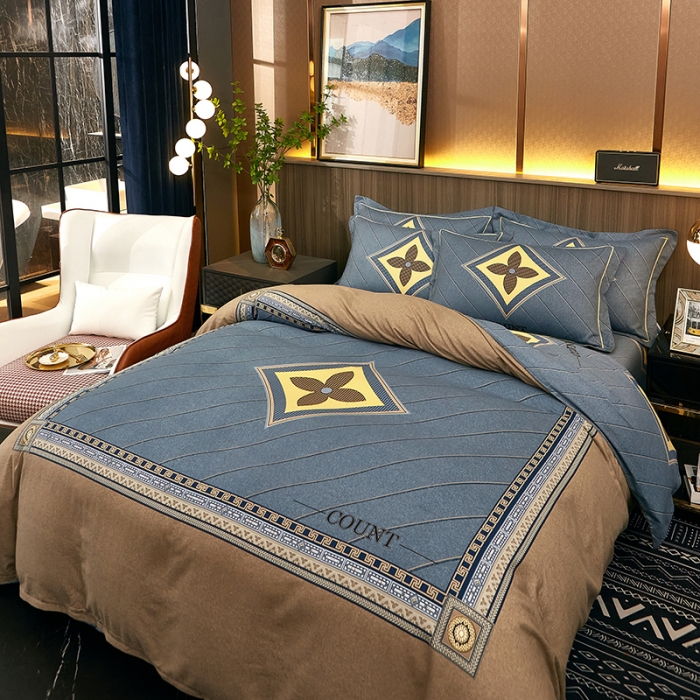 91家纺网 家纺一手货源 找家纺 雲归梦 2022年新款全棉AB版加厚磨毛大版四件套 香粉