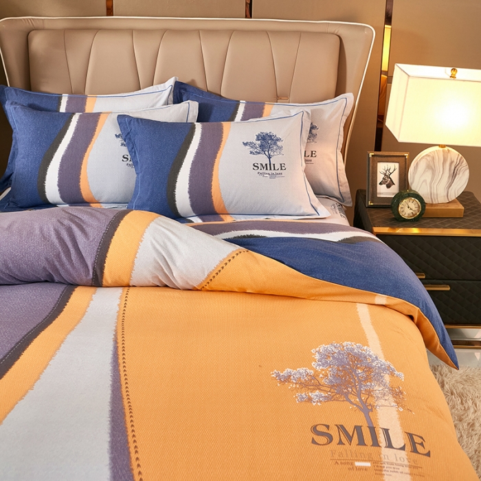 91家纺网 家纺一手货源 找家纺 雲归梦 2022年新款全棉AB版加厚磨毛大版四件套 幸运树桔