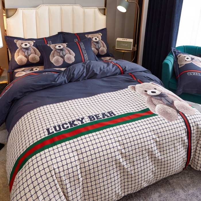 91家纺网 家纺一手货源 找家纺 雲归梦 2022年新款全棉AB版加厚磨毛大版四件套 幸运熊