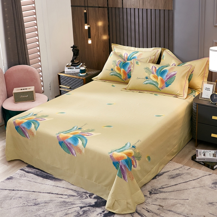 91家纺网 家纺一手货源 找家纺 雲归梦 2022年新款全棉AB版加厚磨毛大版四件套 羽翼纷飞桔