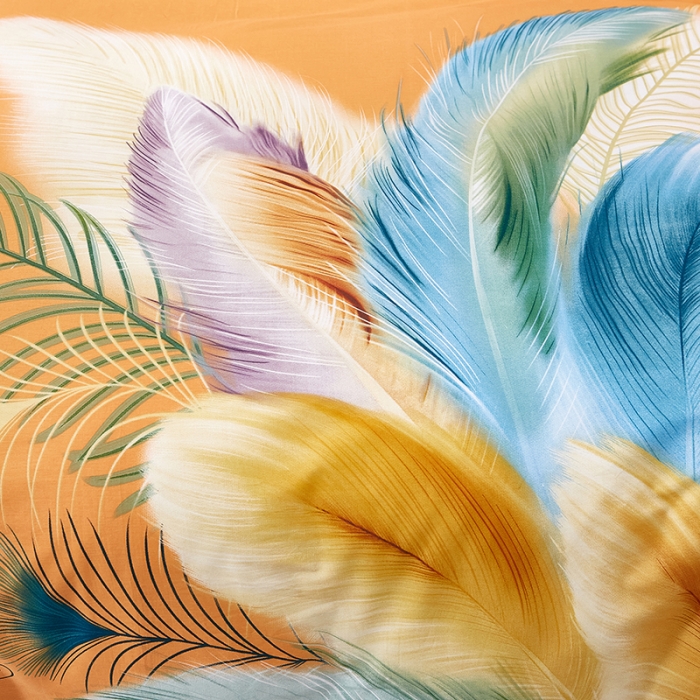 91家纺网 家纺一手货源 找家纺 雲归梦 2022年新款全棉AB版加厚磨毛大版四件套 羽翼纷飞桔