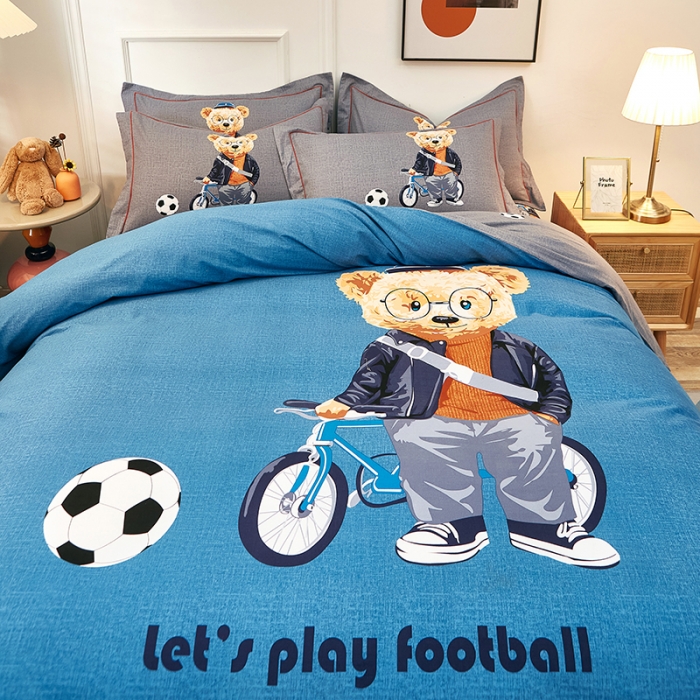 91家纺网 家纺一手货源 找家纺 雲归梦 2022年新款全棉AB版加厚磨毛大版四件套 足球小子