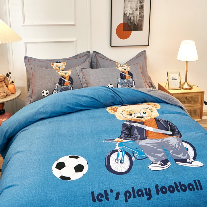 91家纺网 家纺一手货源 找家纺 雲归梦 2022年新款全棉AB版加厚磨毛大版四件套 足球小子