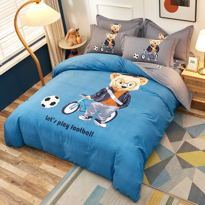 91家纺网 家纺一手货源 找家纺 雲归梦 2022年新款全棉AB版加厚磨毛大版四件套 足球小子