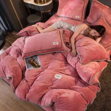 栩裕纺织 2025新款网红爆款意式轻奢牛奶绒四件套 胭脂红