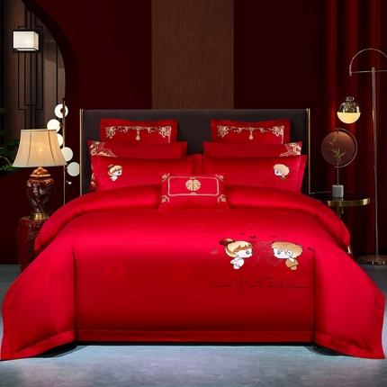 91家纺网 家纺一手货源 找家纺 总）博之洋2022新款贡缎提花长绒棉婚庆四件套多件套