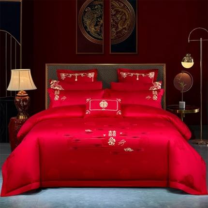 91家纺网 家纺一手货源 找家纺 总）博之洋2022新款贡缎提花长绒棉婚庆四件套多件套