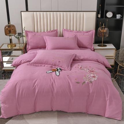 91家纺网 家纺一手货源 找家纺 畅畅家纺 2022新款全棉磨毛绣花四件套 香水百合-粉红