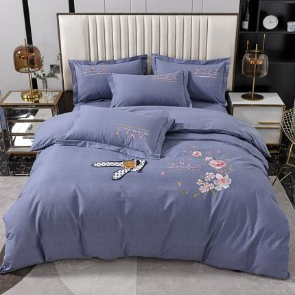 91家纺网 家纺一手货源 找家纺 畅畅家纺 2022新款全棉磨毛绣花四件套 香水百合-浅灰