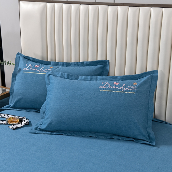 91家纺网 家纺一手货源 找家纺 畅畅家纺 2022新款全棉磨毛绣花四件套 香水百合-清澈蓝