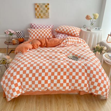 91家纺网 家纺一手货源 找家纺 （总）金爱家 2023新款棋盘格牛奶绒四件套