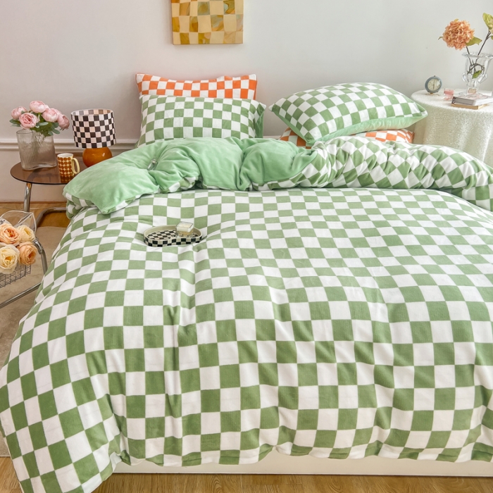 91家纺网 家纺一手货源 找家纺 （总）金爱家 2023新款棋盘格牛奶绒四件套