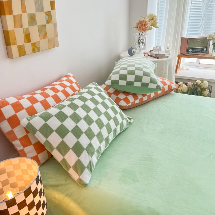 91家纺网 家纺一手货源 找家纺 （总）金爱家 2023新款棋盘格牛奶绒四件套