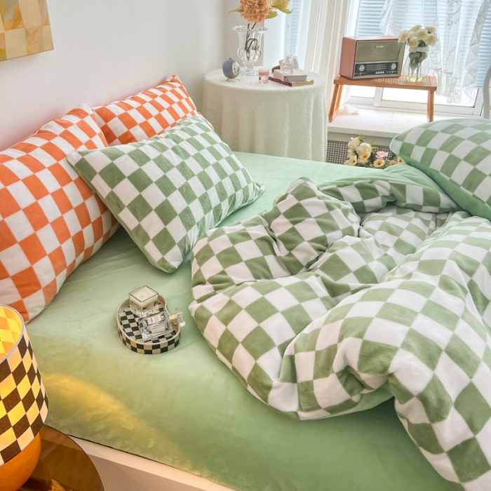 91家纺网 家纺一手货源 找家纺 （总）金爱家 2023新款棋盘格牛奶绒四件套