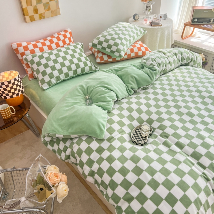 91家纺网 家纺一手货源 找家纺 （总）金爱家 2023新款棋盘格牛奶绒四件套