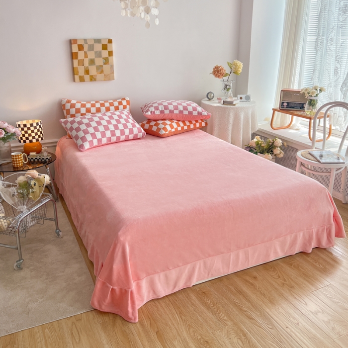 91家纺网 家纺一手货源 找家纺 金爱家 2023新款棋盘格牛奶绒四件套 棋盘格-粉