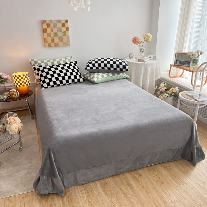 91家纺网 家纺一手货源 找家纺 金爱家 2023新款棋盘格牛奶绒四件套 棋盘格-黑