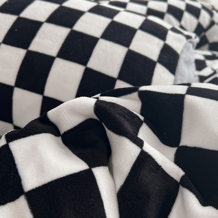 91家纺网 家纺一手货源 找家纺 金爱家 2023新款棋盘格牛奶绒四件套 棋盘格-黑