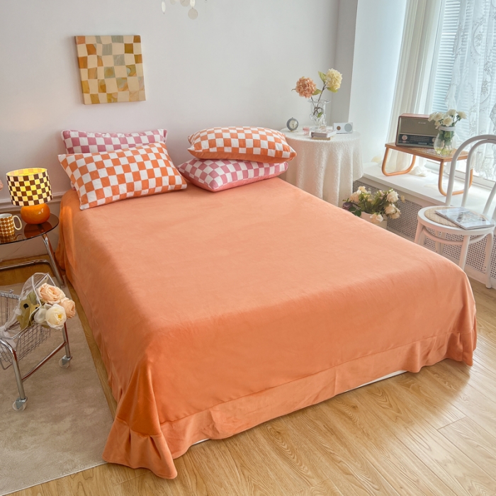 91家纺网 家纺一手货源 找家纺 金爱家 2023新款棋盘格牛奶绒四件套 棋盘格-桔