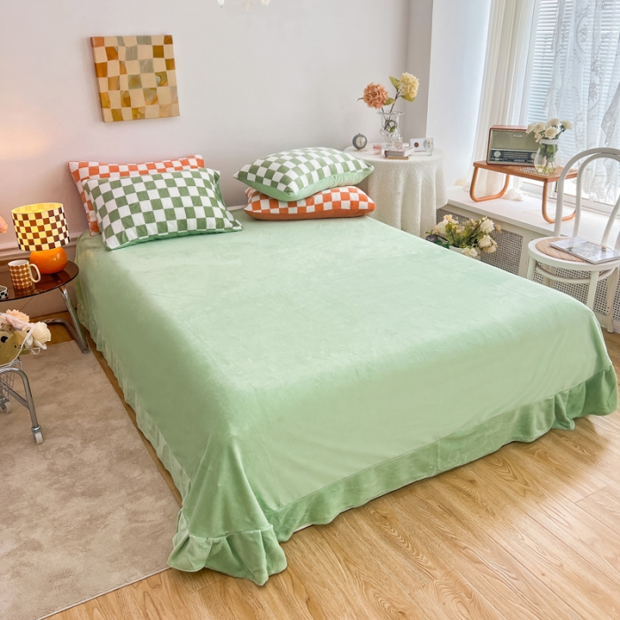 91家纺网 家纺一手货源 找家纺 金爱家 2023新款棋盘格牛奶绒四件套 棋盘格-绿