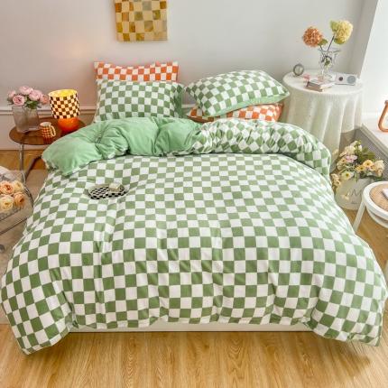 金爱家 2023新款棋盘格牛奶绒四件套 棋盘格-绿