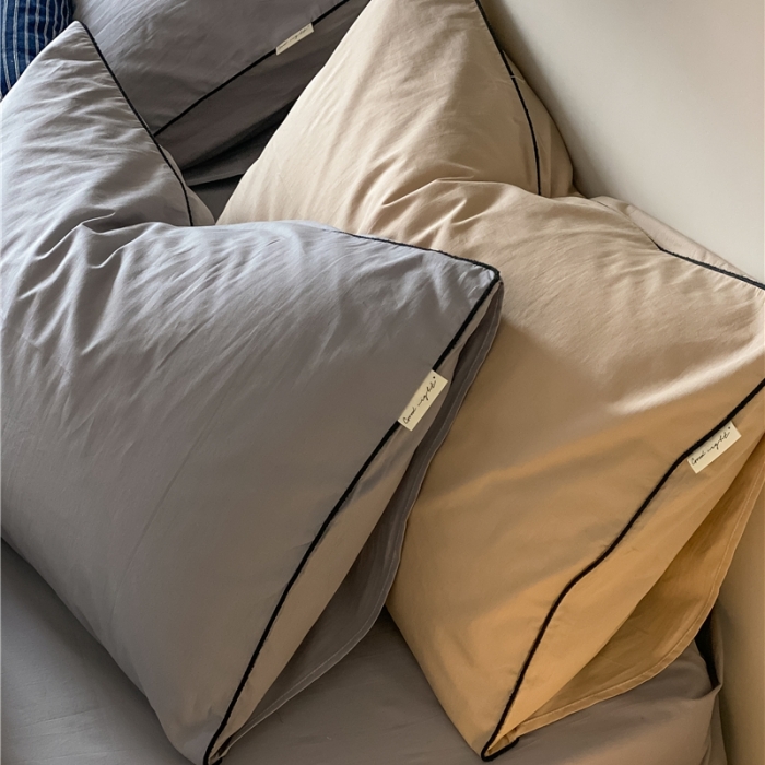 91家纺网 家纺一手货源 找家纺 棉眠 2022新款40S全棉水洗棉嵌线款四件套-晚安系列 晚安迷雾灰