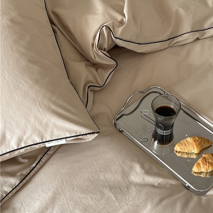 91家纺网 家纺一手货源 找家纺 棉眠 2022新款40S全棉水洗棉嵌线款四件套-晚安系列 晚安奶咖