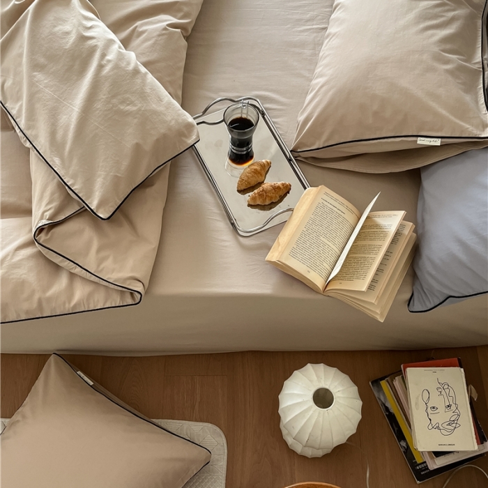 91家纺网 家纺一手货源 找家纺 棉眠 2022新款40S全棉水洗棉嵌线款四件套-晚安系列 晚安奶咖