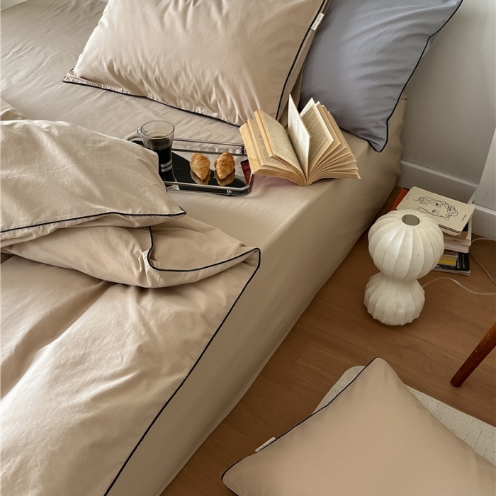 91家纺网 家纺一手货源 找家纺 棉眠 2022新款40S全棉水洗棉嵌线款四件套-晚安系列 晚安奶咖