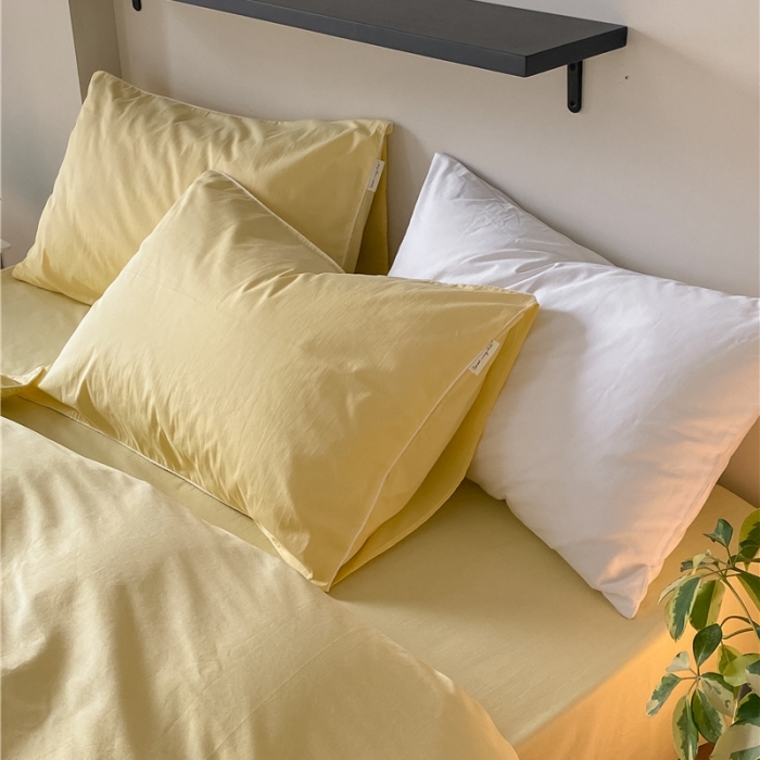 91家纺网 家纺一手货源 找家纺 棉眠 2022新款40S全棉水洗棉嵌线款四件套-晚安系列 晚安柠檬黄