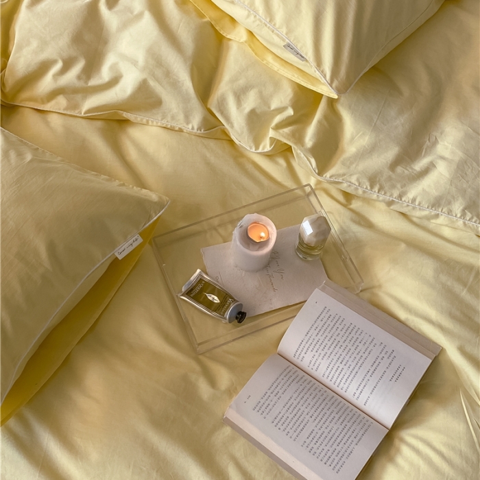 91家纺网 家纺一手货源 找家纺 棉眠 2022新款40S全棉水洗棉嵌线款四件套-晚安系列 晚安柠檬黄