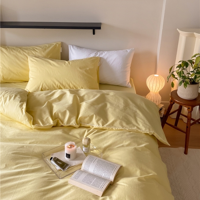 91家纺网 家纺一手货源 找家纺 棉眠 2022新款40S全棉水洗棉嵌线款四件套-晚安系列 晚安柠檬黄