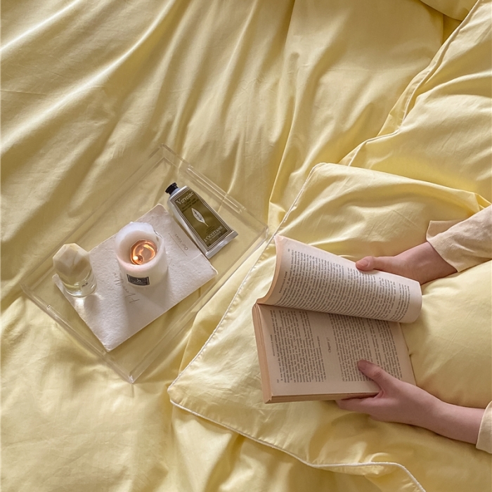 91家纺网 家纺一手货源 找家纺 棉眠 2022新款40S全棉水洗棉嵌线款四件套-晚安系列 晚安柠檬黄