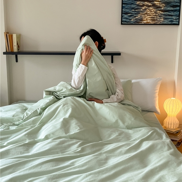 91家纺网 家纺一手货源 找家纺 棉眠 2022新款40S全棉水洗棉嵌线款四件套-晚安系列浅绿