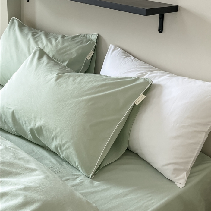 91家纺网 家纺一手货源 找家纺 棉眠 2022新款40S全棉水洗棉嵌线款四件套-晚安系列浅绿