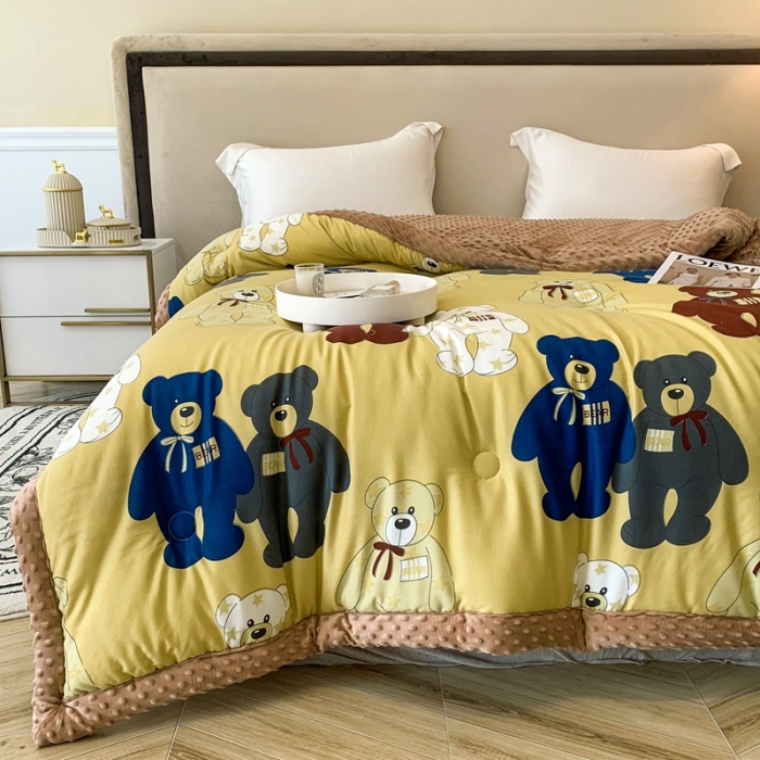 91家纺网 家纺一手货源 找家纺 澳洲羽 2024新款3D按摩豆豆被 抱抱熊-咖